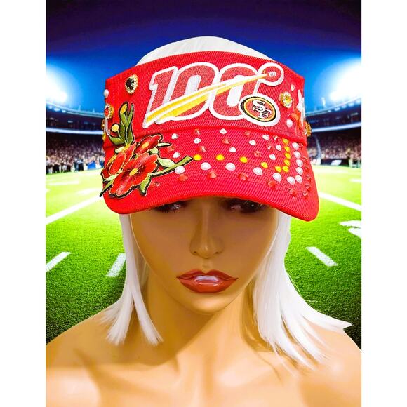 San Francisco 49ers Red Visor Cap design with Logo and rhinestones - Picture 5 of 7